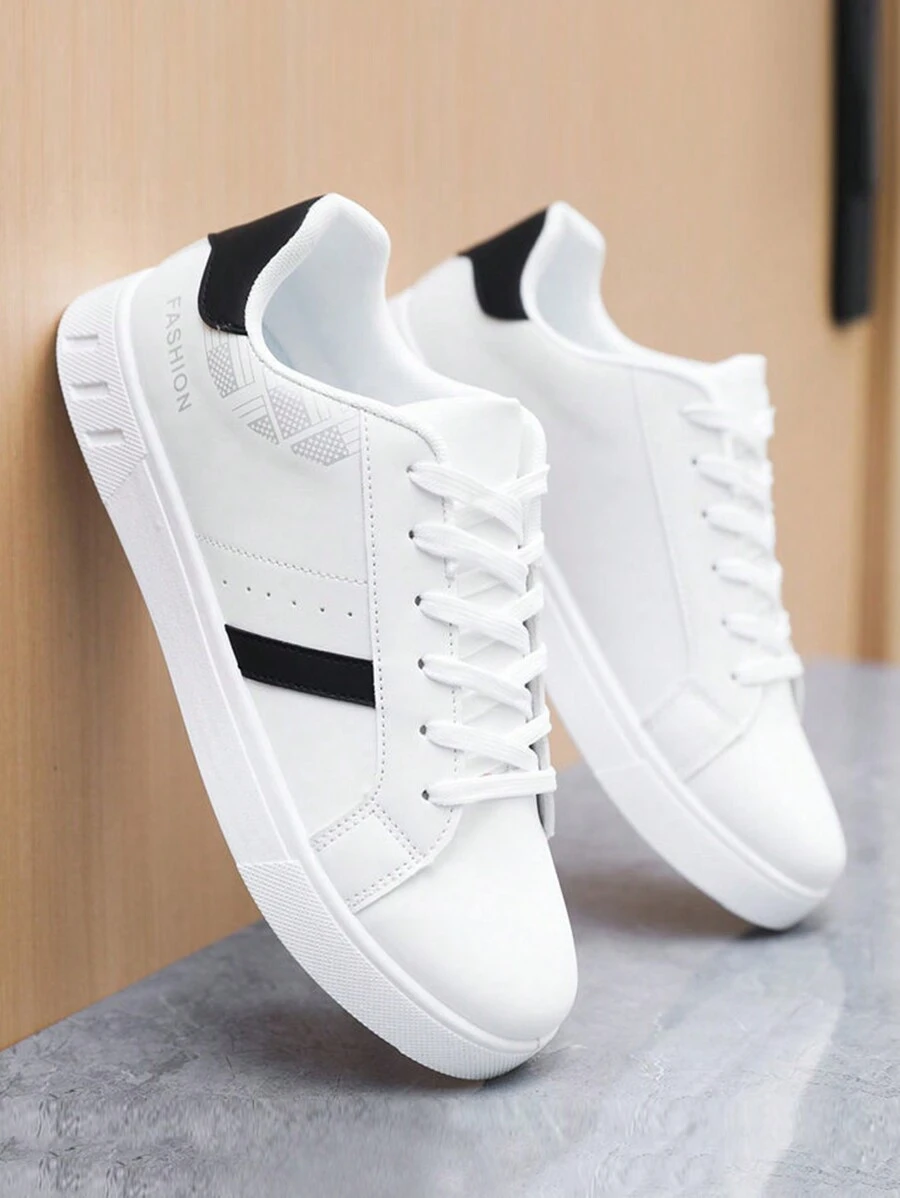 小白鞋男士夏季新款透气休闲滑板鞋学生运动鞋平底鞋 - 白色 - 查看 1