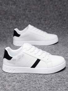 小白鞋男士夏季新款透气休闲滑板鞋学生运动鞋平底鞋 - 白色 - 查看 2