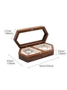 CASEGRACE 1pc Square Design Wooden Ring Box, Simple Wood Clear Panel Design Jewelry Box For Home, Valentine's Day Gift Storage Box For Girl Women Sun Travel Cool