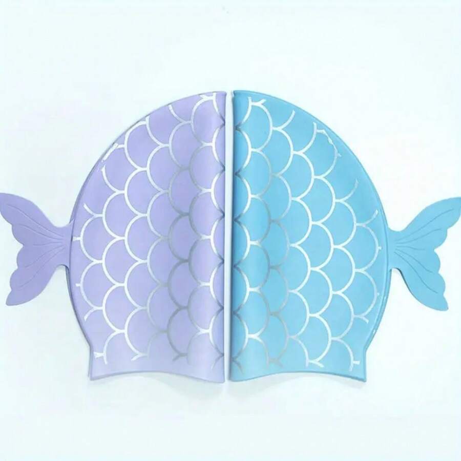 1pc Waterproof & High Elasticity Cute Cartoon Fish Scale Striped Unisex Swim Cap, Comfortable Silicone Swimming Cap Suitable For Water Sports Training For Long & Short Hair - Multicolor - View 1