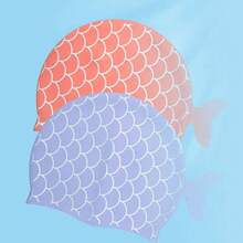 1pc Waterproof & High Elasticity Cute Cartoon Fish Scale Striped Unisex Swim Cap, Comfortable Silicone Swimming Cap Suitable For Water Sports Training For Long & Short Hair - Multicolor - View 4