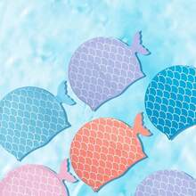 1pc Waterproof & High Elasticity Cute Cartoon Fish Scale Striped Unisex Swim Cap, Comfortable Silicone Swimming Cap Suitable For Water Sports Training For Long & Short Hair - Multicolor - View 3