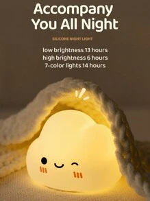 1 pieza Bonita luz de noche LED de silicona en forma de nube para la mesilla de noche, lámpara de ambiente, compañero de sueño para bebé, luz nocturna para enfermería, relajante y cálida luz suave, fácil de usar, toque para encender, material de silicona suave