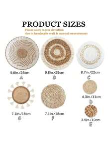 7pcs' Rustic Hanging Boho Flat Woven Farmhouse Rattan Wall Decor Wall Basket For Living Room Bedroom Decoration,Home Decor ,Room Decor,Wall Decor Gifts Birthday Graduation - Multicolor - View 14