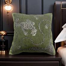 絨織提花豹紋沙發客廳枕套，復古美式鄉村風格扔枕墊，適用於窗邊家居裝飾