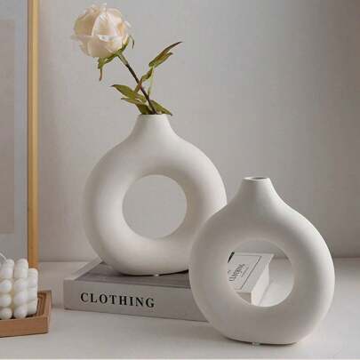 1pc Nordic Style Creative Donut Shaped Plastic Flower Vase For Home Living Room Decoration, Dining Table Centerpiece, Round Shape Best Gifts Birthday Graduation