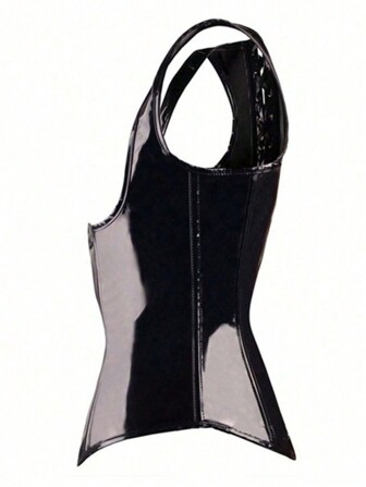 1pc Black Patent Leather Corset Top With Front Steel Buckle And Back Tie, Body Shaper Waist Trainer Women Corset Belt Accessories For Ladies For Dress Western Cowboy Cowgirl Country Wear Vintage Black Belt Women Corset Belt For Dress,Waist Trainer Waist-Shaping For Waist Slimming And Tummy Control Halloween Costume