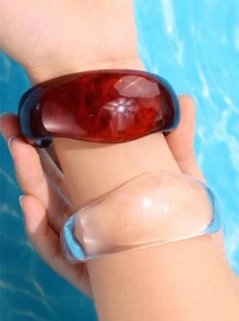 1 chiếc vòng tay nhựa trong suốt màu nâu hở cho nữ hình học không đối xứng rộng thời trang cổ điển trang sức vòng tay trong suốt 2024 mới - nhiều màu - Xem 3