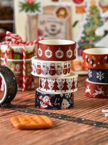 6捲/盒聖誕主題和紙膠帶套裝，創意聖誕禮物聖誕裝飾材料膠帶捲，DIY手工藝品、包裝禮物、剪貼簿用品、日記、計劃書、裝飾和紙膠帶小巧攜帶