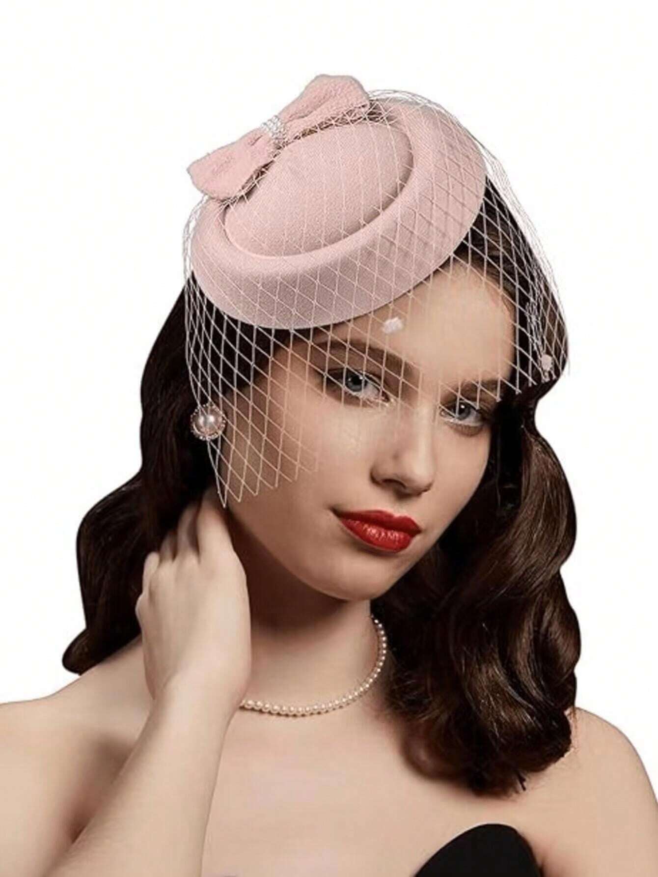 1 Piece Blush Pink Fascinator Hats For Women 20s 50s Vintage Pillbox