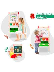 Kids Easel Wooden Kids Art Easel Double-Sided Standing Easel For Kids Height Adjustable Preschool Art Easel With Paper Roll Storage Box Watercolor Pen For 3-15 Years Old (Green)