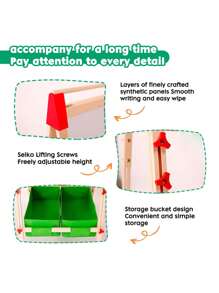 Kids Easel Wooden Kids Art Easel Double-Sided Standing Easel For Kids Height Adjustable Preschool Art Easel With Paper Roll Storage Box Watercolor Pen For 3-15 Years Old (Green)