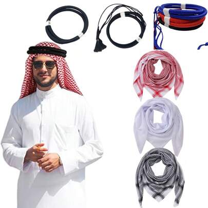 1 Set von 2 Stücke, Arabische Dubai Saudi Jacquard Wave Muster Large Size Herren-Stirnband, Muslimische Haarband Stirnband, Wüsten Stirnband, Dubai Arabische Outdoor Quadratische Schal Herren-Schal Winddichte Wickel Stirnband Quadratische Schal Stirnband!