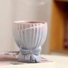 1pc Handcrafted Ceramic Succulent Pots With Bowknot Design - Charming Ice-Cracked Finish, Perfect For Small Plants - Multicolor - View 11