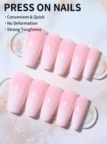 24 Stück Baby Boomer Nägel lange Sarg-Form Aufklebe-Nägel mittel, weiß-verlaufendes Design Künstliche Nägel Set, enthält 1 Stück Gelee-Kleber und 1 Stück Nagelfeile, einfach zu tragende Acryl-Kunstnägel für Frauen/Mädchen für Alltag, Feste, Partys, Nagelpflege-Zubehör