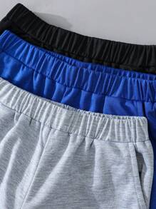 Tween Boy 3pcs/Set Solid Color Casual Pants Comfortable And Versatile With Pockets, Weaved Edges & Elastic Waistband