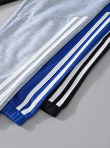 Tween Boy 3pcs/Set Solid Color Casual Pants Comfortable And Versatile With Pockets, Weaved Edges & Elastic Waistband