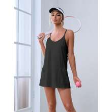 BZB Women's Summer Mini Dress Casual Workout Tennis Dress With Shorts Sleeveless Althletic Dresses - 深灰色 - 查看 5