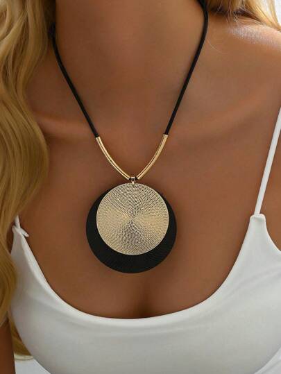 1 pieza Collar decorativo con colgante metálico redondo vintage minimalista y gota de agua