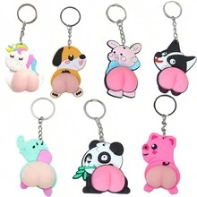 1PC Cute Cartoon Animal Butt Pinch Happy Key Chain Vent Ball Toy Decompress Butt Key Ring - Multicolor - View 12