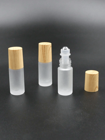 1/3入組5ml霧面玻璃滾珠香水瓶，木紋蓋，適用於精油和香水，採用內置不銹鋼滾珠，空空的滾動精油瓶香水樣品分配瓶