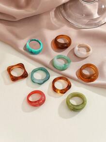10pcs Vacation Style Resin Imitation Gemstone Asymmetrical Ring Set, Suitable For Women's Daily Wear During Holidays - Nhiều màu - Xem 4
