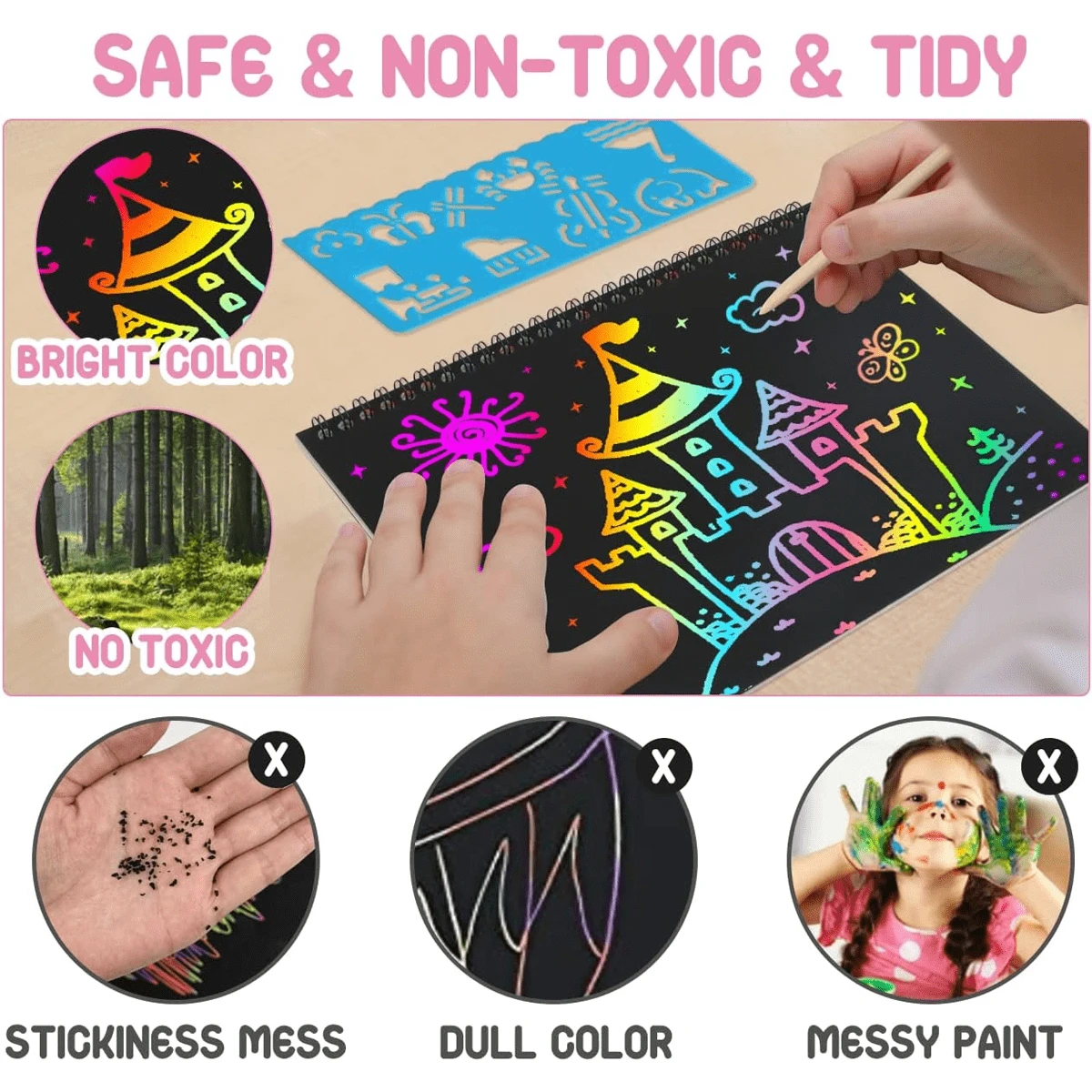 Kinder Kratzpapier Regenbogen Magic Scratch Art Craft Set, Schwarzes