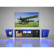 TV Console With Large Storage Cabinets  Biplane Shape Design LED TV Stand With Remote Control  Multiple Modes Changing Lights Modern Entertainment Center With Power Cord  Black