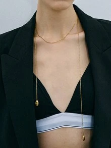 1pc Fashionable Ocean Series Women's Stainless Steel Gold Long Necklace Shell Pendant Decor Jewelry