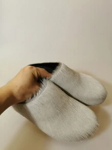 新款尖頭毛絨拖鞋，厚底、耐磨外底，秋冬室內外休閒鞋 - 灰色 - 查看 11