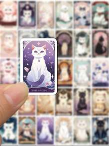 78pcs Cute Cat Tarot Cards Cartoon Stickers Creative Laptop, Phone Case, IPad, Water Cup Waterproof Self-Adhesive Sticker,Stationery Cat,Bookish Merch,Kawaii Cat - Multicolor - View 6