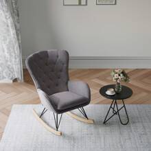 LIVINGANDHOME Living And Home Modern Upholstered Rocking Chair For Living Room Bedroom - Grey - View 3