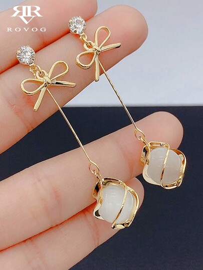 1pair Elegant Bowknot Cat's Eye Copper Earrings For Women's Daily Party Holidays