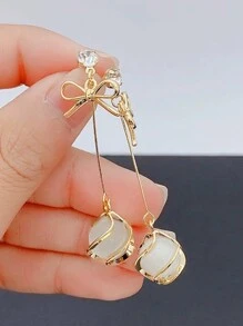 1對優雅蝴蝶結貓眼銅耳環，適用於女性日常、派對和假期