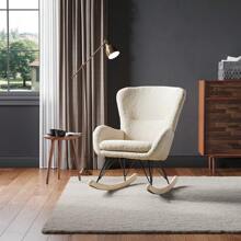 Living And Home Contemporary Faux Wool Rocking Chair With Removable Cushion - Beige - View 5