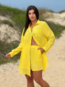 Women Cover Ups - Yellow - View 3