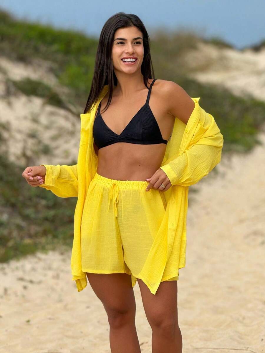 Women Cover Ups - Yellow - View 1