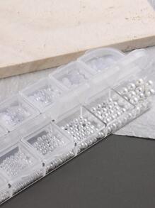 1盒白色珍珠美甲装饰品，扁平珍珠，水晶水钻，鱼子酱珍珠3D吊坠美甲饰品DIY配件，适用于按压式美甲，美甲用品，美甲宝石 - 白色 - 查看 6