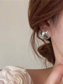 1 par de dulces aretes de botón de bola de vidrio con Burbujas de Jabón de Verano para mujer uso diario