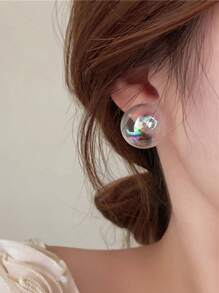 1 par de dulces aretes de botón de bola de vidrio con Burbujas de Jabón de Verano para mujer uso diario