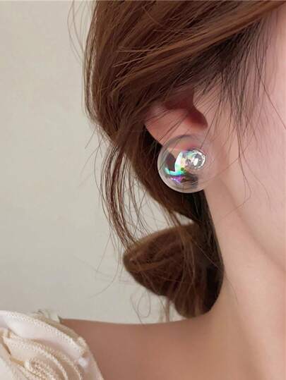 1 Pair Sweet Summer Soap Bubbles Glass Ball Stud Earrings For Women Daily Wear