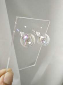 1 par de dulces aretes de botón de bola de vidrio con Burbujas de Jabón de Verano para mujer uso diario