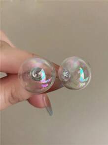 1 par de dulces aretes de botón de bola de vidrio con Burbujas de Jabón de Verano para mujer uso diario