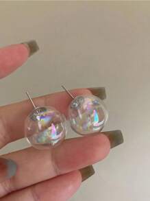 1 par de dulces aretes de botón de bola de vidrio con Burbujas de Jabón de Verano para mujer uso diario