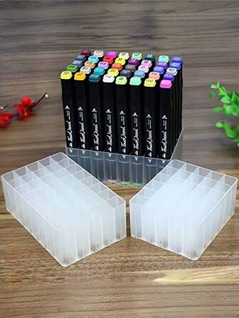 1pc 40 Slot Art Marker Pen Holder Desk Stand Organizer Tray, Marker Pen Storage Box, Pens, Pen, Stationery, Pencil Case, Pencil Pouch, School, Pencil Case Big, Office Equipment, Things For School, Note Paper, Kawaii Decor, Back To School, Pens, School Stuff