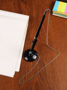 1pc High-End Black Business Signing Pen With Desk Attachment, Suitable For Office, Bank, And Other Formal Settings. Comes With Adhesive Strip And Retractable Cord To Prevent Loss. Back To School