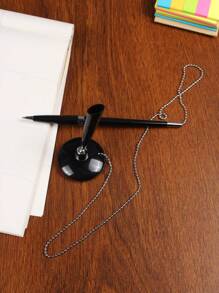 1pc High-End Black Business Signing Pen With Desk Attachment, Suitable For Office, Bank, And Other Formal Settings. Comes With Adhesive Strip And Retractable Cord To Prevent Loss. Back To School