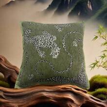 絨織提花豹紋沙發客廳枕套，復古美式鄉村風格扔枕墊，適用於窗邊家居裝飾