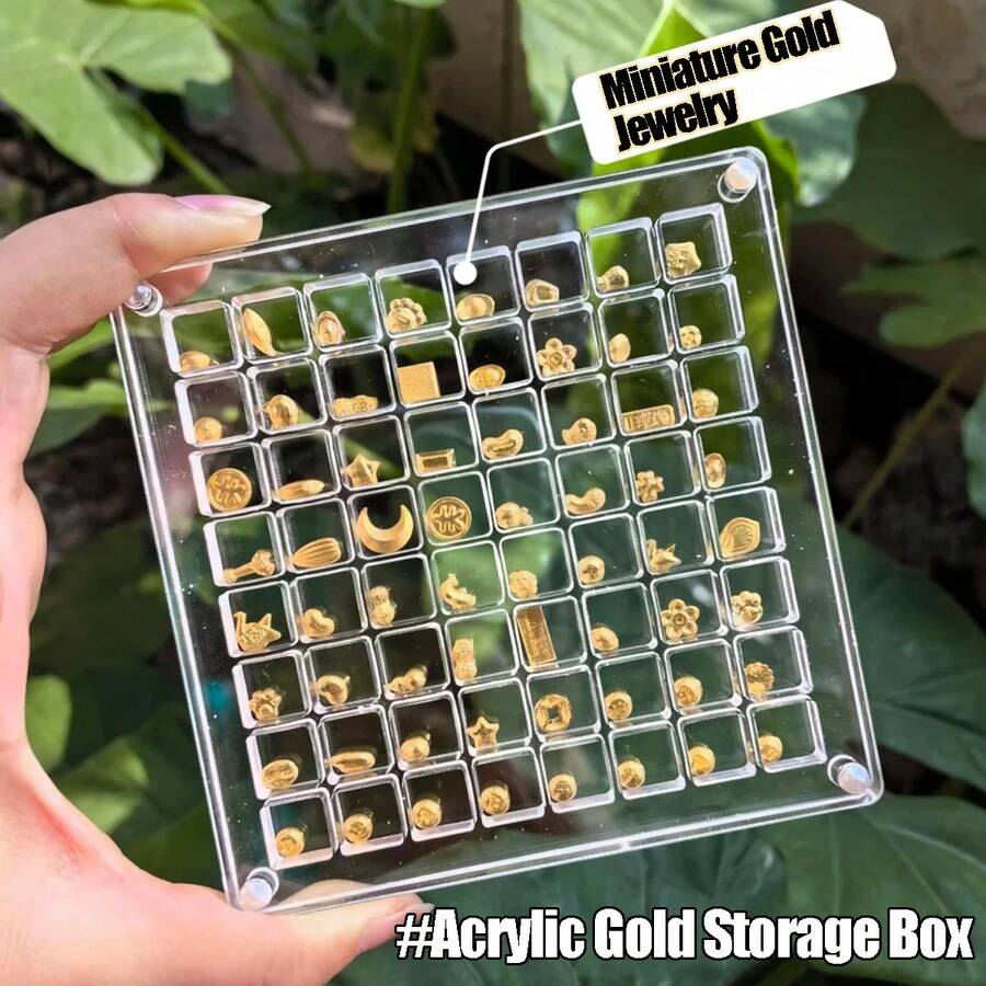 Acrylic Square Transparent Seashell Storage Box, Suitable For Beach Pebble Specimens, Small Trinkets, Gold Jewelry Display And Storage, Magnetic Photo Frame For Collection - White - View 1