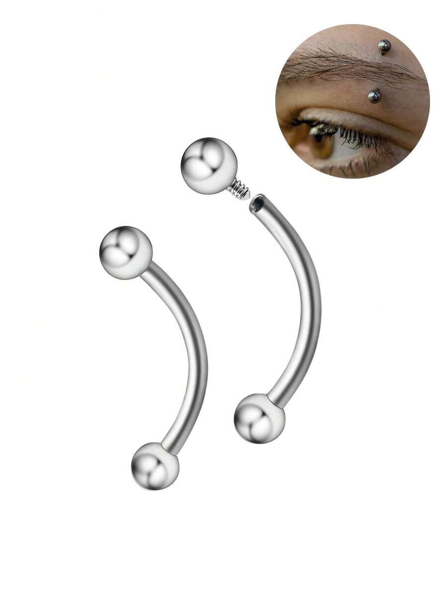 1PC 16G Titan Ren Nội Bộ Cong Barbell Bông Sụn Bông Tai Thân Trang Sức Lông Mày Khuyên Trang Sức - Bạc - Xem 1